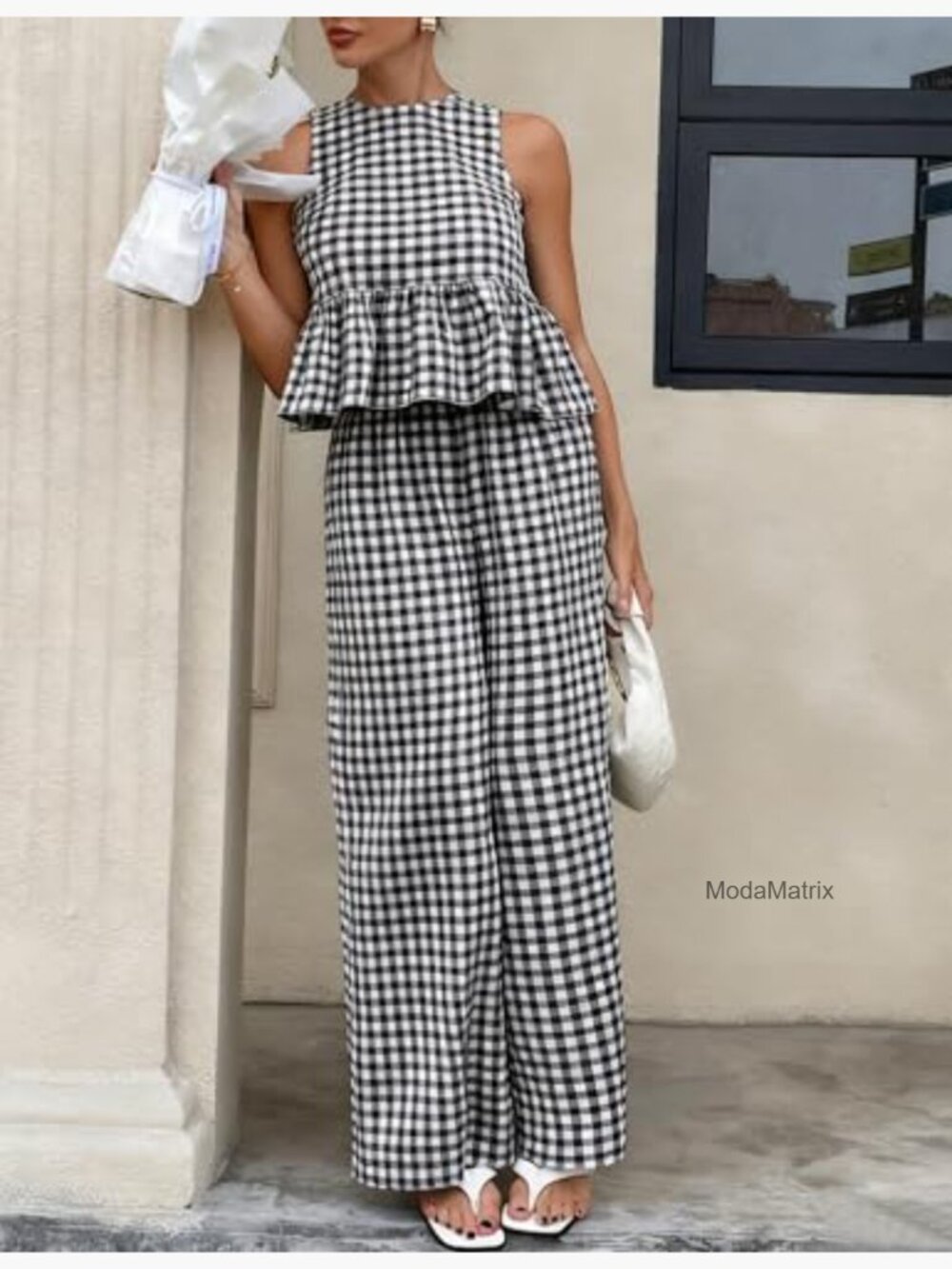 Matching Lounge Set Sleeveless Tank Top Wide Leg Pants Medium Cotton - Picture 2 of 7